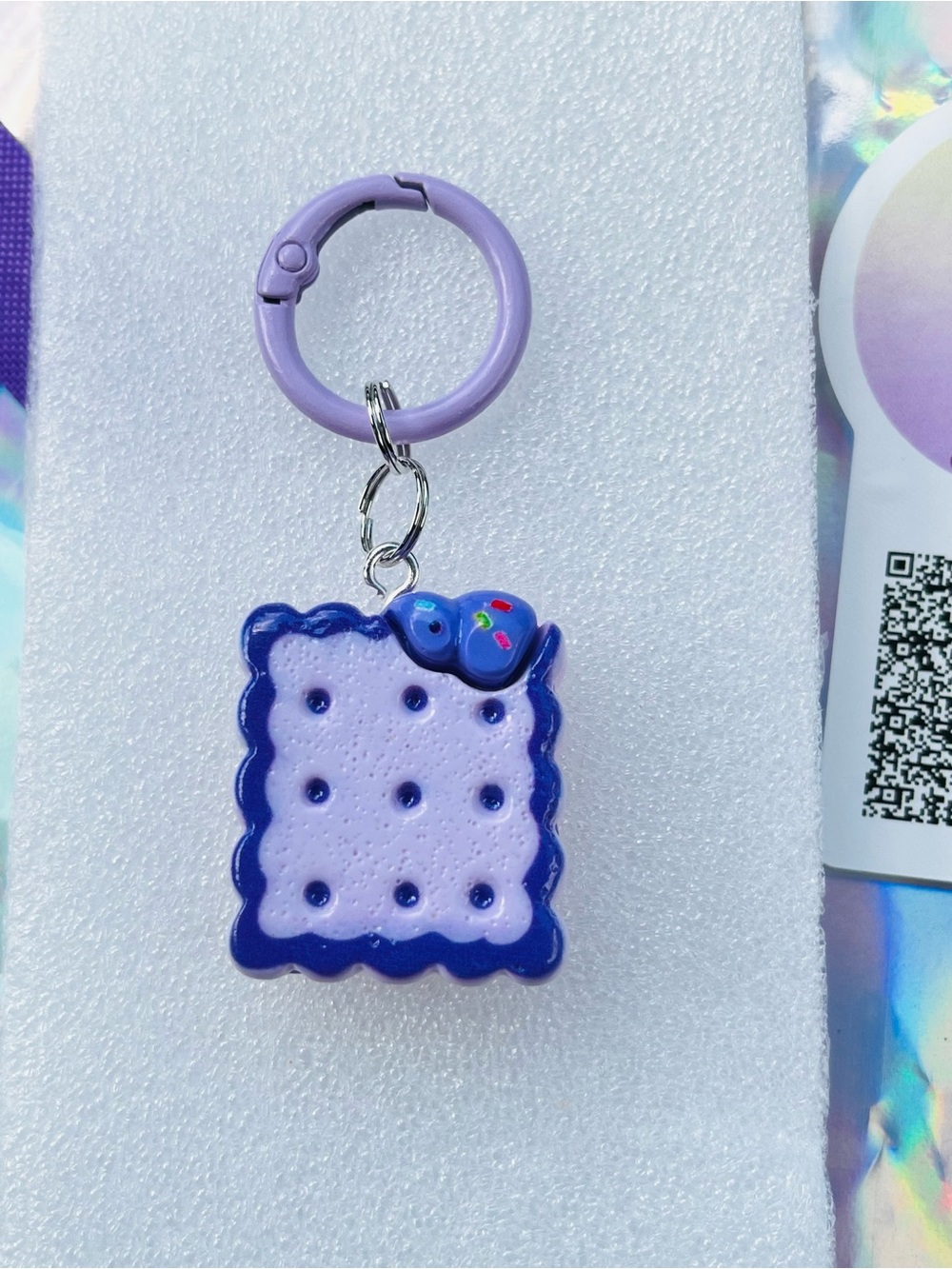 Lavender Biscuit Keychain with Blue Trim - Picture 2 of 3